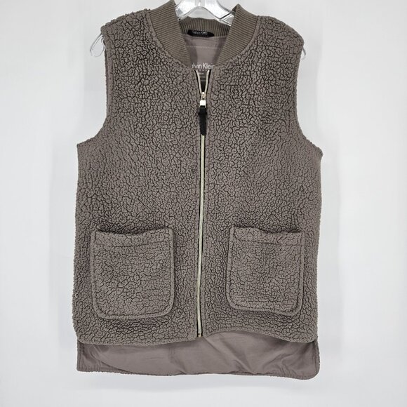Calvin Klein Performance Vest Womens Medium Sherpa Fleece Zip Pockets Windproof - Picture 1 of 11